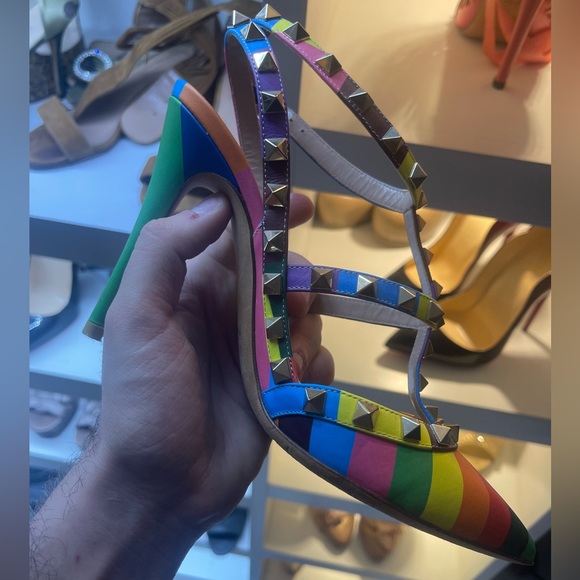 Valentino Multi-Color Striped Studded Heels - Picture 3 of 4